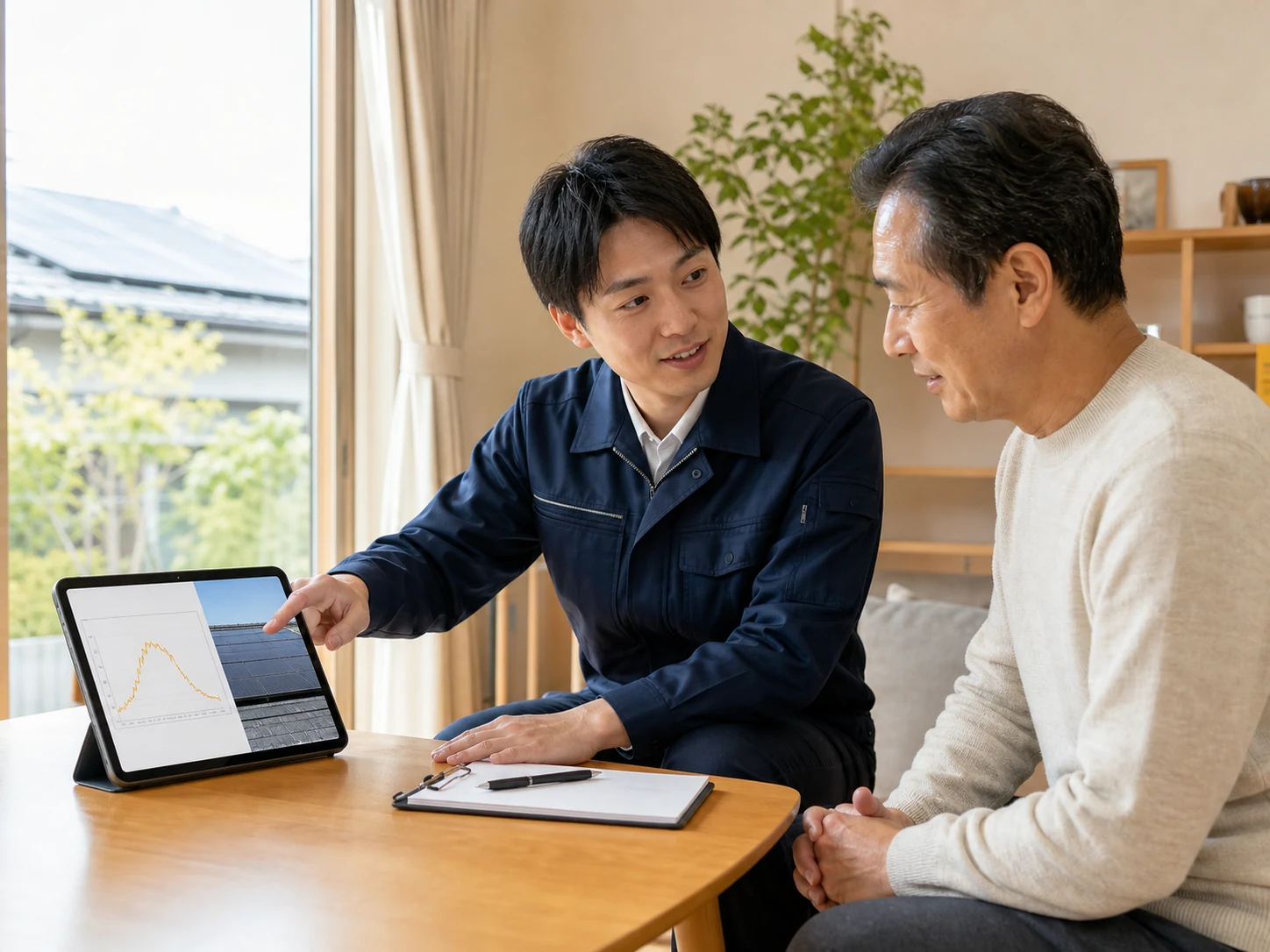 点検結果を説明する技術者のイメージ