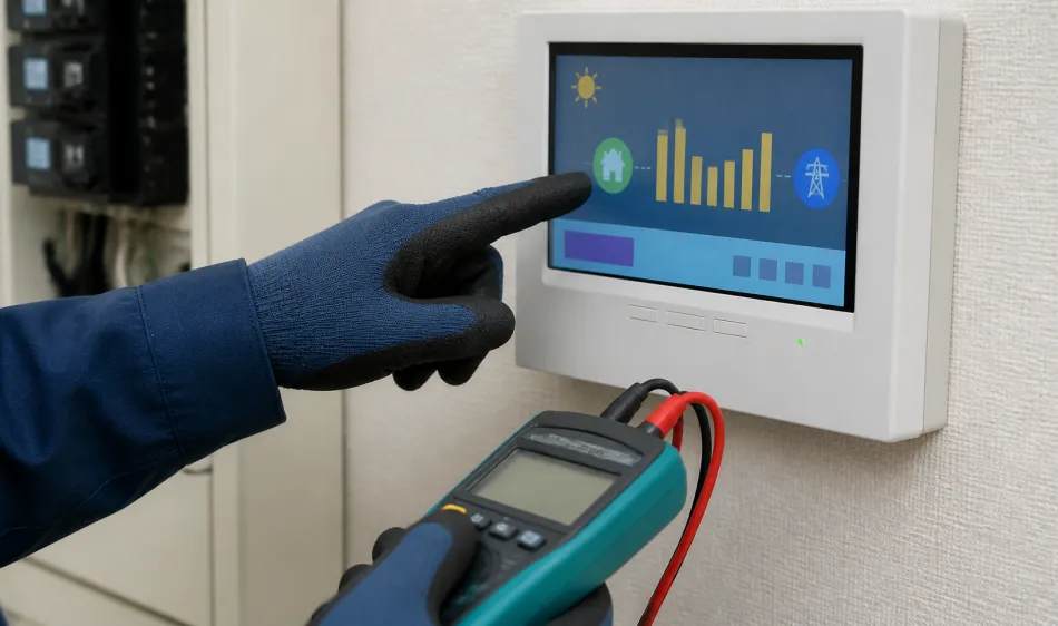 発電モニターを指して状態を確認する手元
