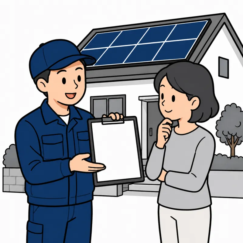 報告書を見せる作業員とお客様のイラスト